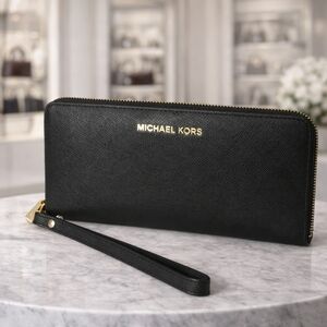 Michael Kors Black and Gold Wristlet/Wallet